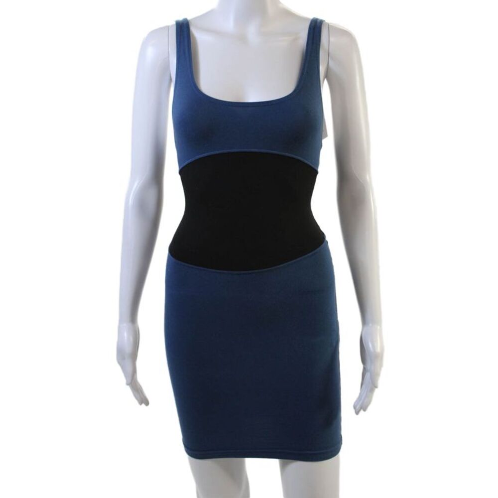 Alaia Womens Color Block Scoop Neck Sleeveless Mini Dress Blue Size XS